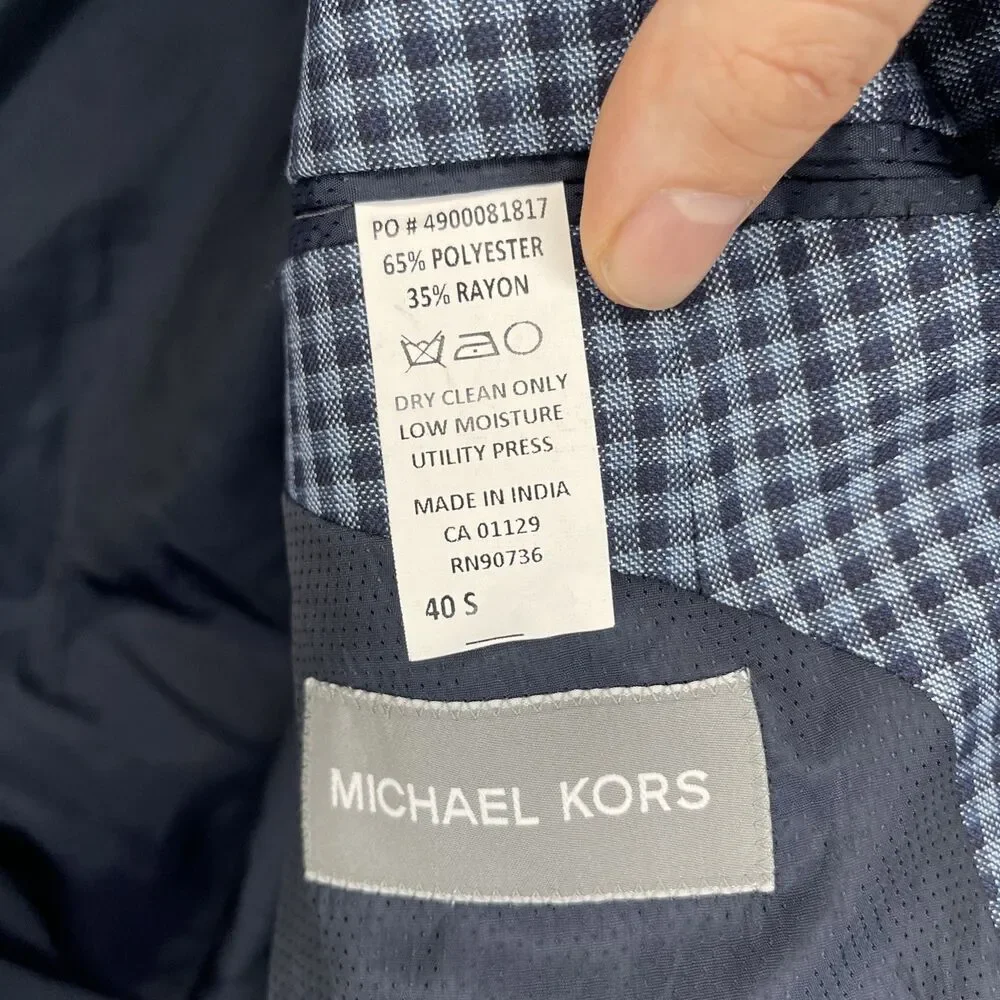 Michael Kors Performance Blazer Navy Plaid Jacket Size 40S